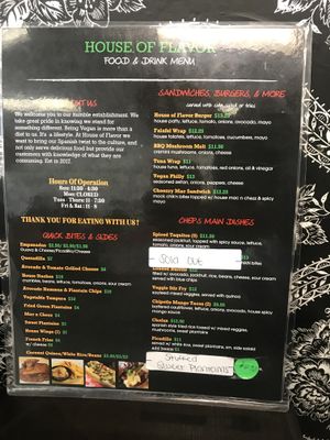 Menu front at House of Flavor in Bayonne