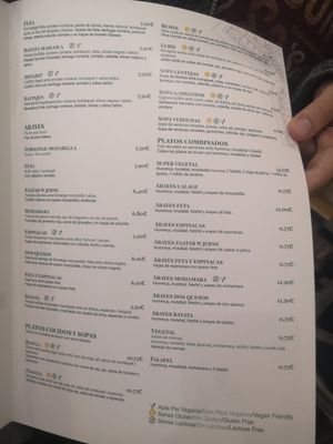 Menu at Fenicia Vegetaria in Barcelona