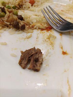 Soy dish with lamb meat. NOT VEGETARIAN. at Fenicia Vegetaria in Barcelona