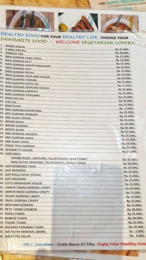 Food menu at Mr C Juicebar in 