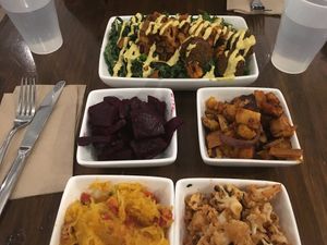 Vegan side dishes and Salad with Falafel  at Vessel Kitchen in Park City