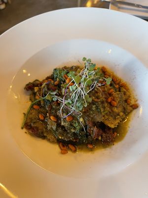 Vegan ravioli with sundries tomato sauce and lots of delicious veggies. Amazing  at Twisted Fern in Park City