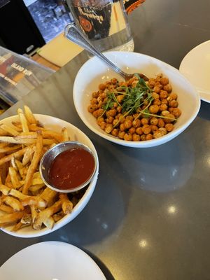 Fries and chickpeas from the starter and side menus   at Twisted Fern in Park City