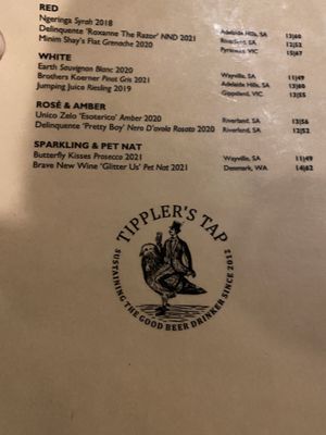 Drinks menu at Tippler's Tap in South Brisbane