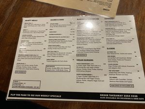 Food menu  at Tippler's Tap in South Brisbane