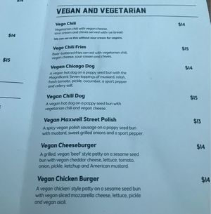 Vegan menu at Tippler's Tap in South Brisbane