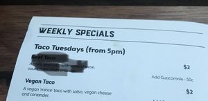 Menu 2 at Tippler's Tap in South Brisbane