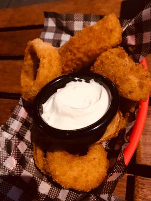 Onion rings with vegan aioli  at Tippler's Tap in South Brisbane