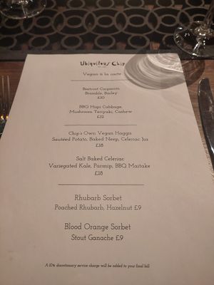 Separate vegan menu at Ubiquitous Chip in Glasgow