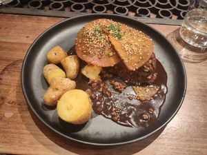 Vegan haggis after a few bites at Ubiquitous Chip in Glasgow