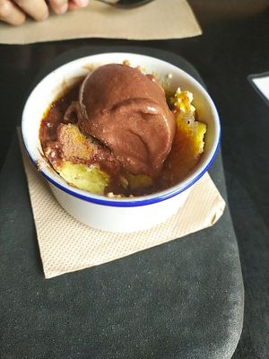 Brulee with chocolate ice cream at Green Man's Arms in Carlton