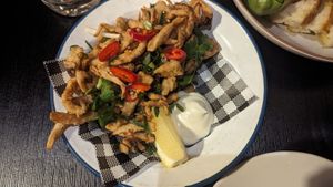 King oyster calamari $20.00 at Green Man's Arms in Carlton
