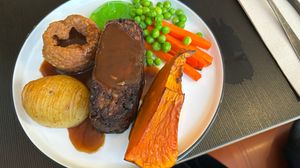 Sunday roast. Not a fan of the green jelly. But everything else is delicious   at Green Man's Arms in Carlton