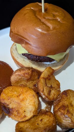 Burger and chips at Green Man's Arms in Carlton