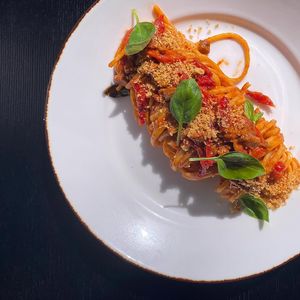 Vodka linguine with chorizo, semi-dried tomatoes & fresh basil at Green Man's Arms in Carlton