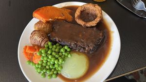 The Sunday roast. Love the lentil and mushroom roast and the Yorkshire puddingg  at Green Man's Arms in Carlton