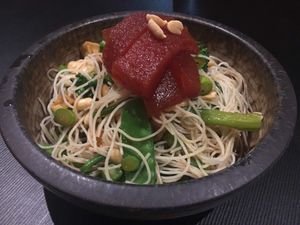 ‘Tuna’ watermelon salad. Looked good but very average & undercooked. Not worth $26. at Green Man's Arms in Carlton