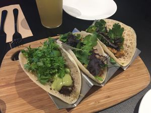 Felafel ‘taco’ and jackfruit ‘tacos’ at Green Man's Arms in Carlton
