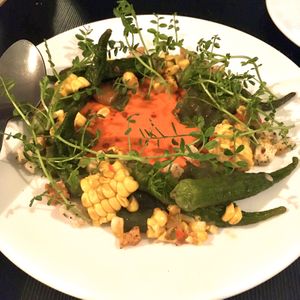 OKRA
roasted capsicum, sourdough croutons. Was good but not my fav dish at Green Man's Arms in Carlton