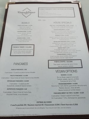 Food menu at Republique of Coffee in Paris