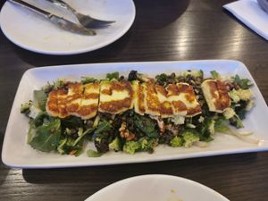 Halloumi on broccoli lentil salad at Atticus Finch in Rotorua