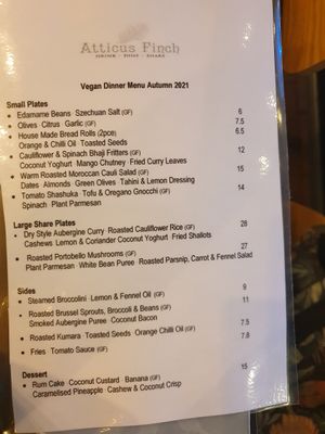 Autumn dinner menu 2021 at Atticus Finch in Rotorua