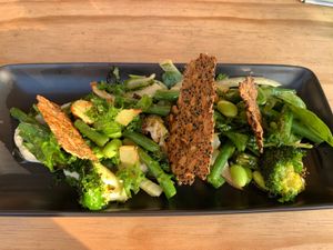 Roasted green veggies w cashew cream at Atticus Finch in Rotorua