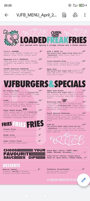 Menu at Vegan Junk Food Bar - De Pijp in Amsterdam