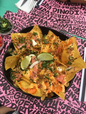Nacho's with vegan salmon at Vegan Junk Food Bar - De Pijp in Amsterdam