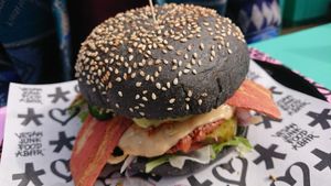 burger with vegan bacon !!!  at Vegan Junk Food Bar - De Pijp in Amsterdam