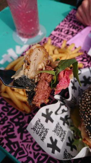 ‘beef’ and ‘chicken’ patty OMG  at Vegan Junk Food Bar - De Pijp in Amsterdam