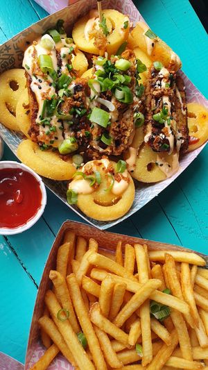 Loaded smileys with ribs at Vegan Junk Food Bar - De Pijp in Amsterdam