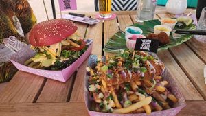 Burger and fish n chips at Vegan Junk Food Bar - De Pijp in Amsterdam