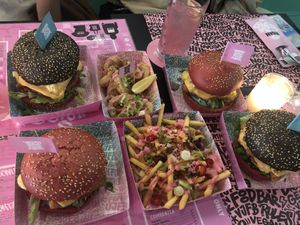 Daddy, Notorious burgers. TRUF Supreme. Kalamariz rinqz    at Vegan Junk Food Bar - De Pijp in Amsterdam
