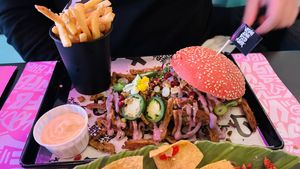 Shawarma burger, really good. The purple sauce was incred   at Vegan Junk Food Bar - De Pijp in Amsterdam
