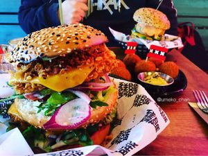 Chicane burger, bitterballen and beef burger  at Vegan Junk Food Bar - De Pijp in Amsterdam