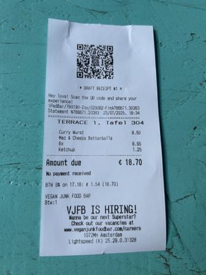 bill  at Vegan Junk Food Bar - De Pijp in Amsterdam