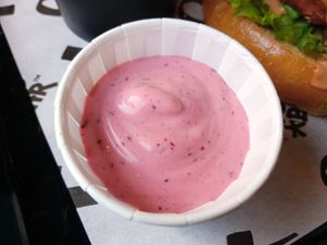 pink truffle mayo at Vegan Junk Food Bar - De Pijp in Amsterdam