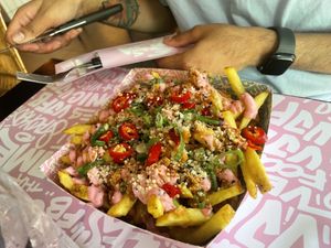Loaded fries (vegan cheese and chillis)  at Vegan Junk Food Bar - De Pijp in Amsterdam