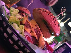 Double burger with fries onion!! Amazing! at Vegan Junk Food Bar - De Pijp in Amsterdam