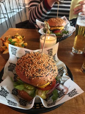 Burger and fries  at Vegan Junk Food Bar - De Pijp in Amsterdam