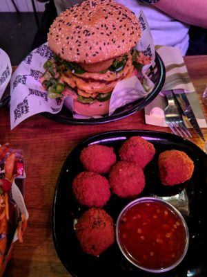 Bitterballen and Sumo Burger at Vegan Junk Food Bar - De Pijp in Amsterdam