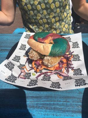 New bagel burger at Vegan Junk Food Bar - De Pijp in Amsterdam