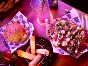 Burger, cheese sticks. And loaded fries at Vegan Junk Food Bar - De Pijp in Amsterdam