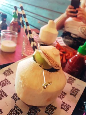 fresh coconut drink at Vegan Junk Food Bar - De Pijp in Amsterdam