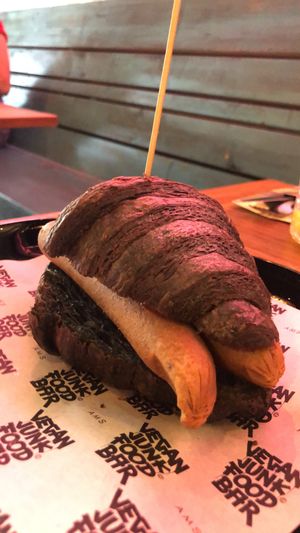 Hot dog with all toppings removed to suit a particular 5 year old! She ate all! at Vegan Junk Food Bar - De Pijp in Amsterdam