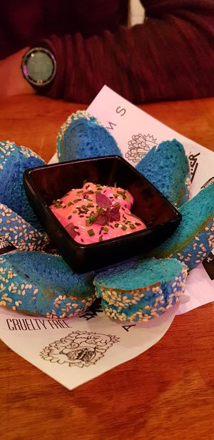 Unicorn bread and pink aioli! at Vegan Junk Food Bar - De Pijp in Amsterdam