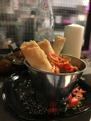 My favorite dish: vegan cheese spring rolls with dip at Vegan Junk Food Bar - De Pijp in Amsterdam