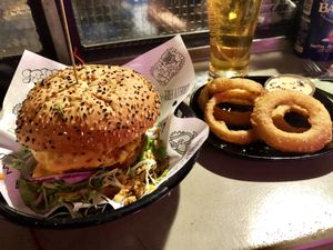 The Original and onion rings  at Vegan Junk Food Bar - De Pijp in Amsterdam