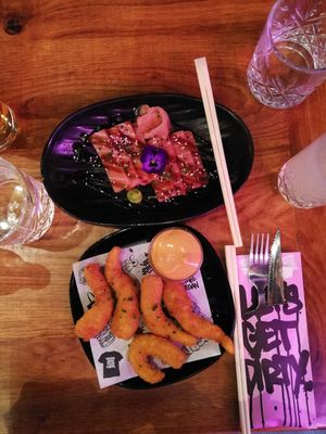 vegan sashimi and shrimps - loved it at Vegan Junk Food Bar - De Pijp in Amsterdam
